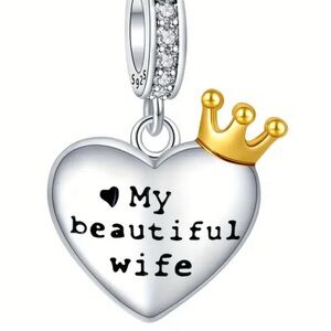 2️⃣ for $25 
925 Sterling “My Beautiful Wife” Heart Charm with Gold Crown